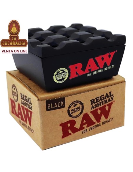 raw-Cenicero negro metálico 8 x 8 x 4 cm. Windproof.