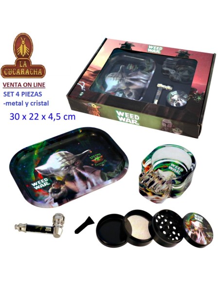 Set con pipa, grinder, bandeja y cenicero.