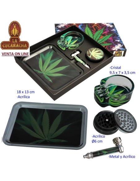 Set con pipa, grinder Ø 6 cm., cenicero y bandeja.