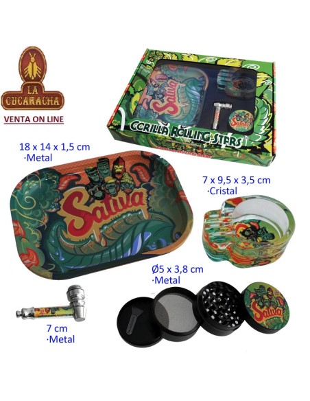 Set con pipa, grinder Ø 5 cm., cenicero y bandeja.