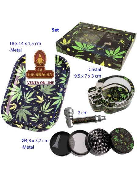 Set con pipa, grinder, cenicero y bandeja.