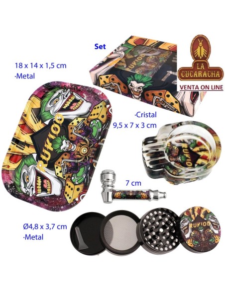Set con pipa, grinder, cenicero y bandeja.
