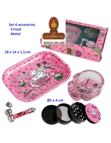 Set con pipa, grinder, cenicero y bandeja.