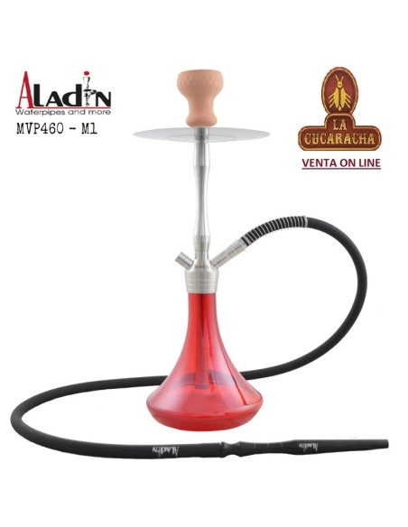 ALADIN-Cachimba-Shisha-Narguile 46CM-MVP460 acero inox. y cristal roja.
