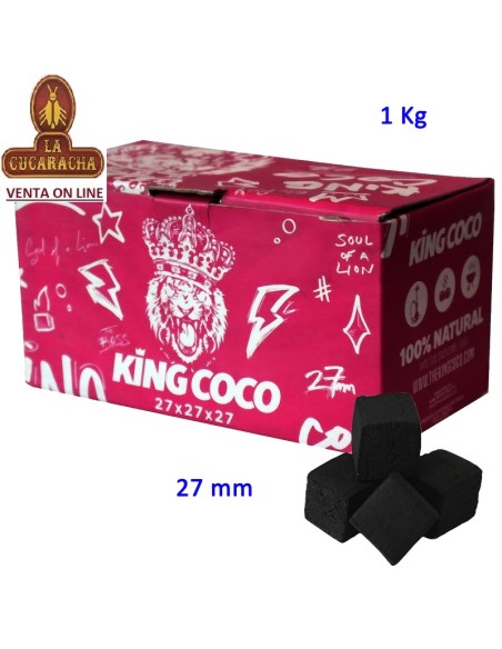 CARBON VEGETAL SHISHA CAJA 1 KG KING COCO DADOS DE 2,7x2,7x2,7 CM.
