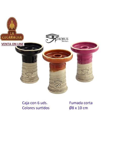 HORUS-Caja 6 cazoletas barro shisha «KAPAN» colores surtidos.