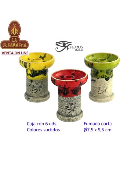 HORUS-Caja 6 cazoletas barro shisha «CANORIA» colores surtidos.