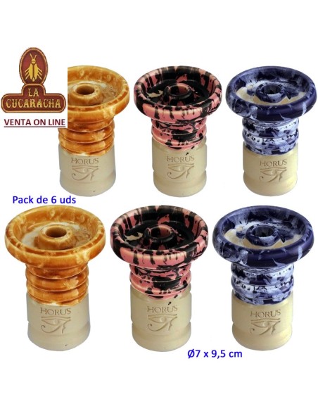 HORUS-Caja 6 cazoletas barro shisha «ZAPE» colores surtidos.