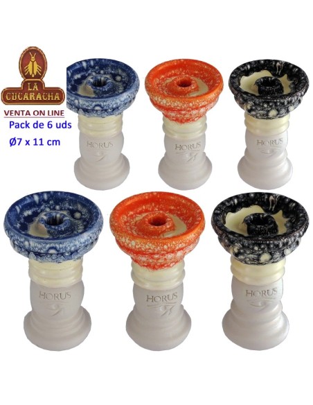 HORUS-Caja 6 cazoletas barro shisha «STROP» colores surtidos.
