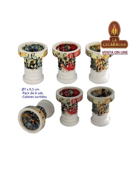 HORUS-Caja 6 cazoletas barro shisha «PH-DALLAS» colores surtidos.
