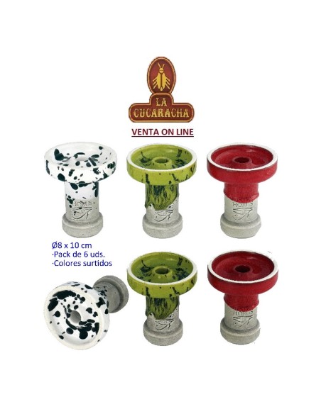 HORUS-Caja 6 cazoletas barro shisha «OH-TAIGER» colores surtidos.