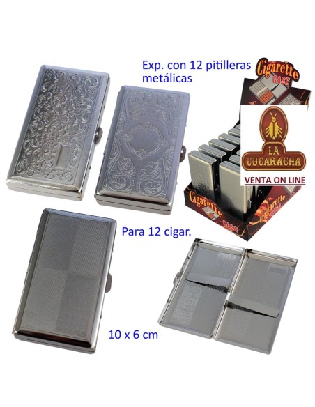 Expositor 12 pitilleras metalicas para 12 cigarrillos 10x6cm.