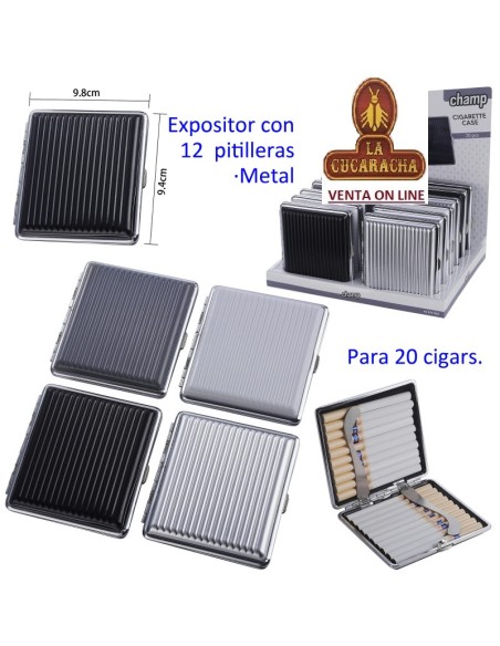 Expositor 12 pitilleras metal «Champ» para 20 cigarrillos.