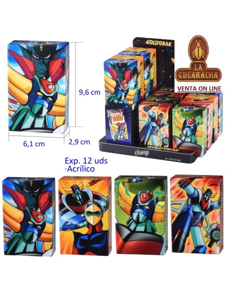 Expositor 12 PITILLERAS ACRILICAS «GOLDORAK» para 20 cigarrillos.