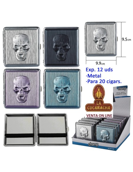Expositor 12 pitilleras metal «Champ skull» para 20 cigarrillos.