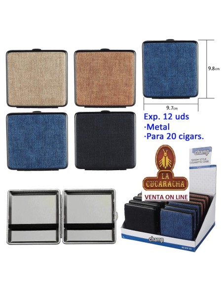 Expositor 12 pitilleras metal «Champ denim» para 20 cigarrillos.