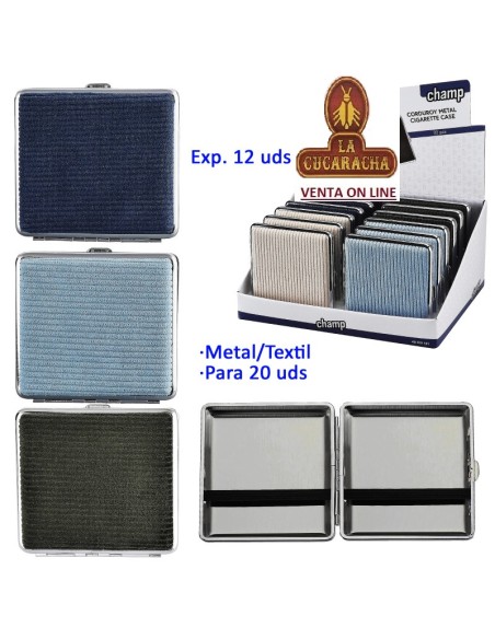 Expositor 12 pitilleras metal-textil «Champ Corduroy» para 20 cigarrillos.