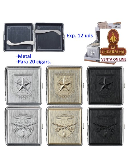 Expositor 12 pitilleras metal «Champ army» para 20 cigarrillos.