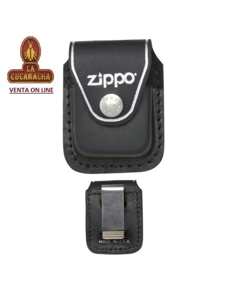 ZIPPO-Funda piel encendedor con clip color negro.