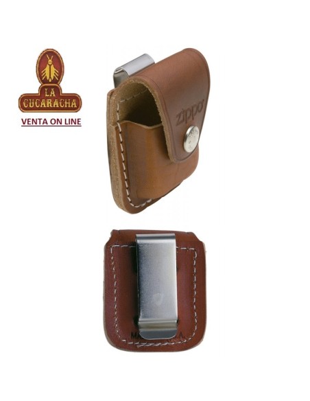 ZIPPO-Funda piel encendedor con clip color marron.