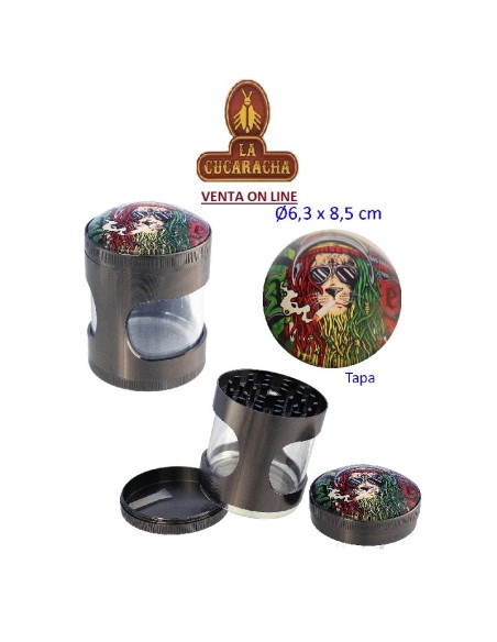 Grinder metal «rasta skull» 3 partes ventana 6.3cm.