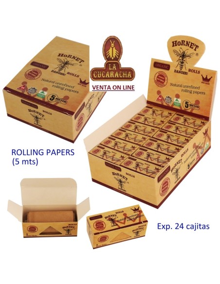 Hornet-Caja 24 Rollos 5 metros Papel Liar sin blanquear.