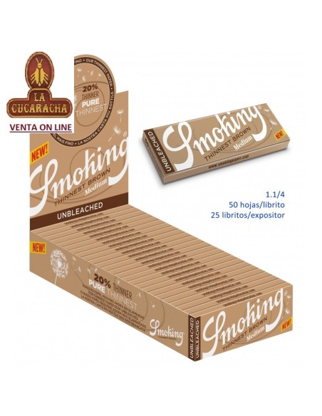 Caja 25 libritos 50 Hojas Papel Liar SMOKING THINNEST BROWN 78mm.