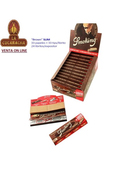 Caja 24 libritos 33 Hojas Papel Liar SMOKING BROWN 110mm. mas 33 tips.