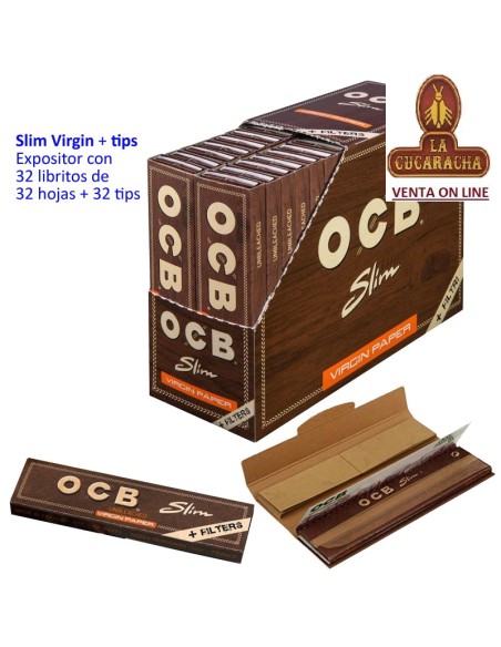 2 Cajas 32 libros 32 hojas papel liar OCB VIRGIN 110mm. mas 32 tips.
