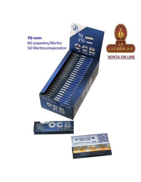 Caja 50 libros 60 hojas papel liar OCB XPERT BLUE 70mm.