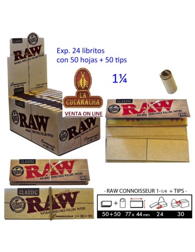 2 CAJAS 24 LIBROS 50 HOJAS PAPEL LIAR RAW CONNOISSEUR 78MM. MAS 50 TIPS.