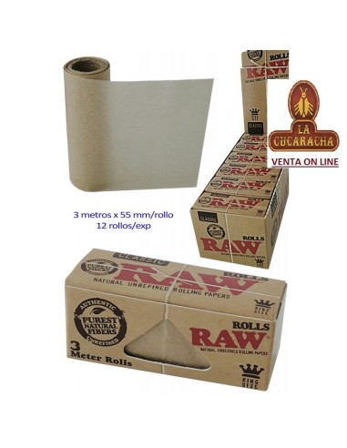 RAW ROLLS-2 Cajas 12 Rollos 3 metrosx55mm. Papel Liar.