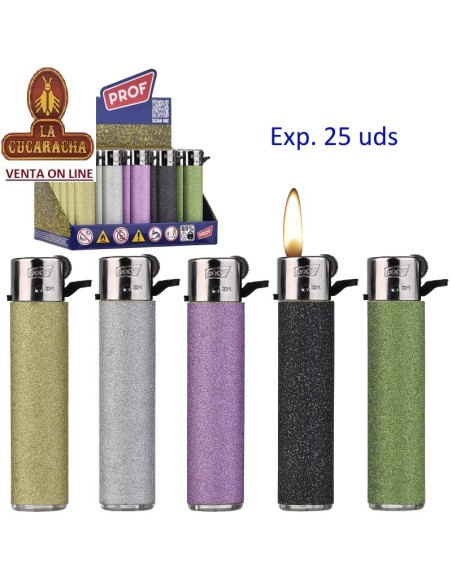 PROF-2 CAJAS 25 ENCENDEDOR Shiny glitter RECARGABLE PIEDRA.