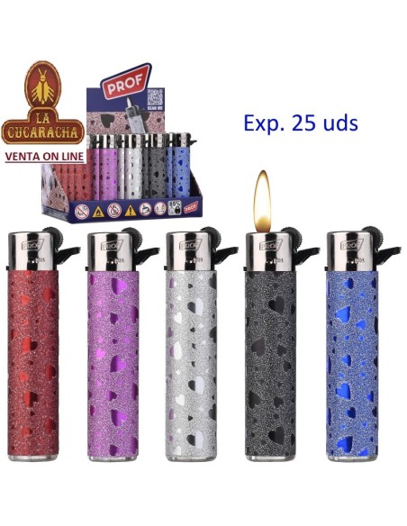 PROF-2 CAJAS 25 ENCENDEDOR Shiny heart RECARGABLE PIEDRA.