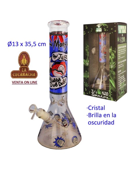 Bong cristal 13x35.5cm. brilla en la oscuridad.
