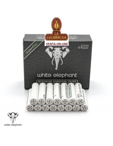 Caja 40 Filtros white elephant Pipa 9mm. Carbon Activo.