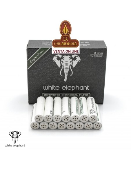 Caja 40 Filtros white elephant Pipa 9mm. Carbon Activo.