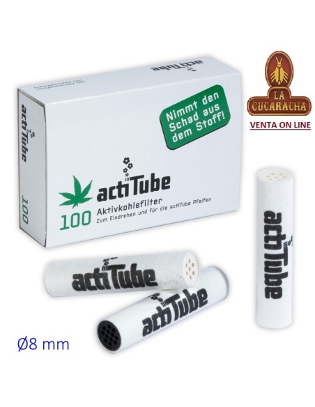 actitube-Caja 100 Filtros Pipa carbón activo 8mm.