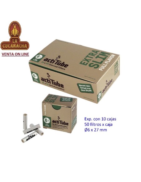 actitube-Caja 10 Estuches 50 Filtros Pipa carbón activo 6mm.