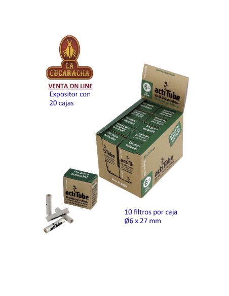 actitube-Caja 20 Estuches 10 Filtros Pipa carbón activo 6mm.