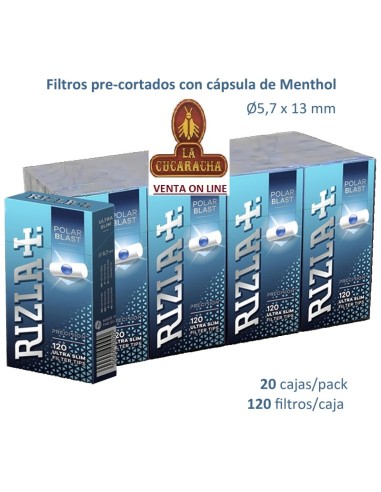 2 CAJAS 20 ESTUCHES 120 FILTROS RIZLA PRECORTADOS CAPSULA MENTHOL.