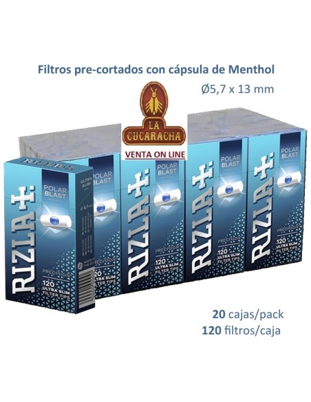 RIZLA-2 CAJAS 20 ESTUCHES 120 FILTROS PRECORTADOS CAPSULA MENTHOL.