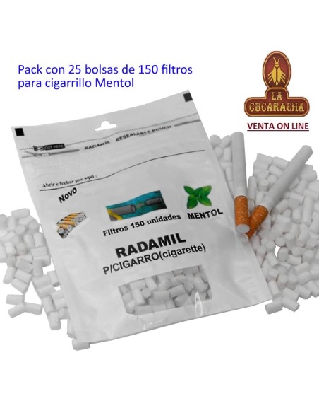 CAJA 25 BOLSAS 150 FILTROS RADAMIL MENTOL.