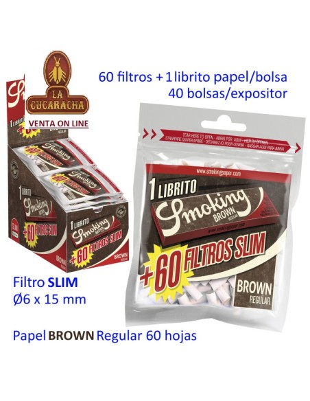 SMOKING-2-CAJAS 40 BOLSAS 60 FILTROS FINOS Brown MAS LIBRITO PAPEL.