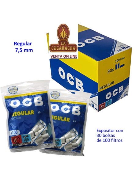 2 CAJAS 30 BOLSAS 100 FILTROS OCB GRUESOS 7.5MM.