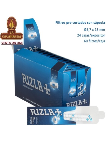 RIZLA-2 CAJAS 24 ESTUCHES 60 FILTROS PRECORTADOS CAPSULA MENTHOL.