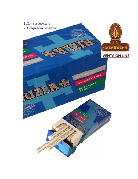 2 CAJAS 20 ESTUCHES 120 FILTROS RIZLA EXTRA FINOS PRECORTADOS.