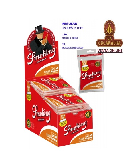 SMOKING-2 CAJAS 25 BOLSAS 120 FILTROS GRUESOS 7.5MM. thinner.