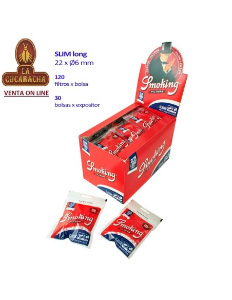 SMOKING-2 CAJAS 30 BOLSAS 120 FILTROS FINOS LARGOS.