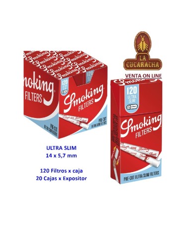 2 CAJAS 20 ESTUCHES 120 FILTROS PRECORTADOS SMOKING extra finos.